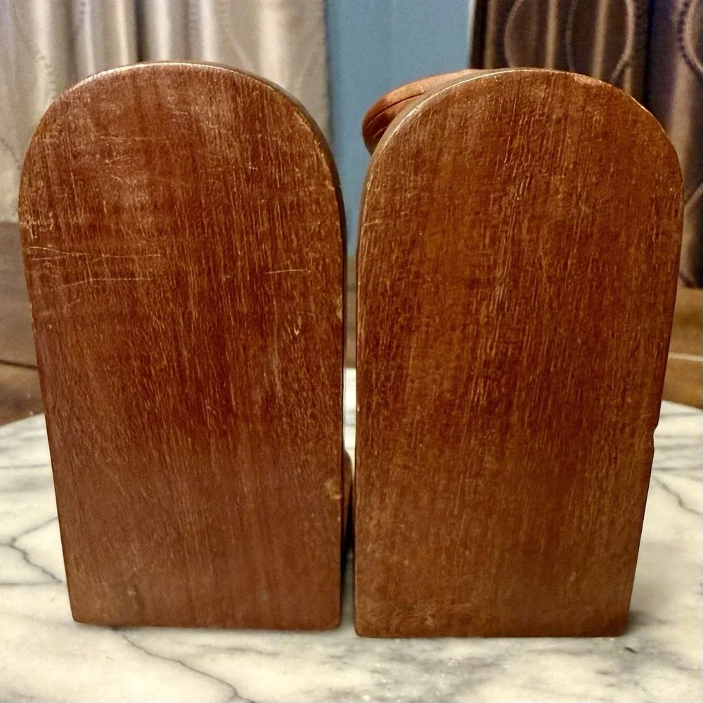 VTG 50s 60s MCM Wood Wooden Mexican Sombrero Male Female 4" Bookends Mexico - Picture 6 of 8